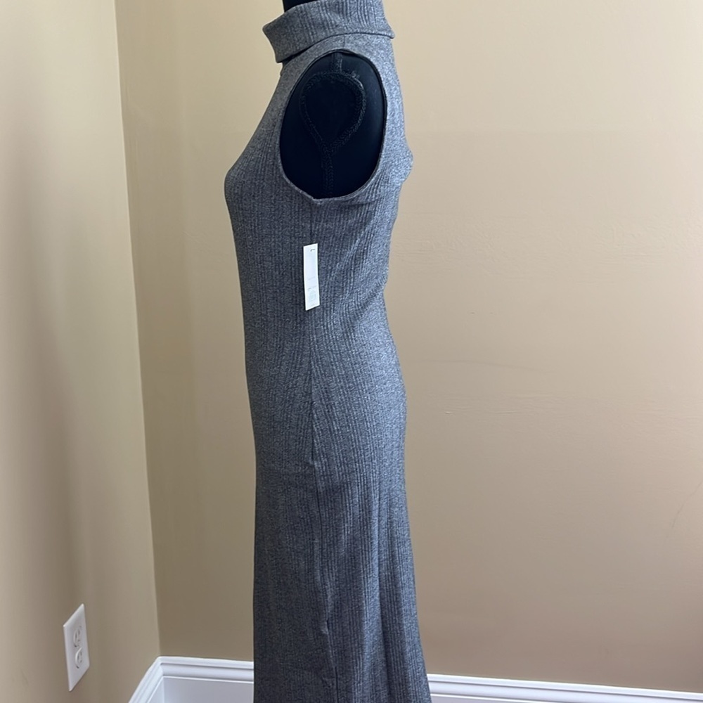 🆕 Nine West MIDI Dress Turtleneck Sleeveless Ribbed Gray Size M - Picture 4 of 9